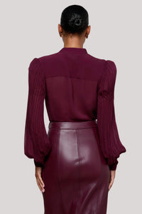 L'Agence Noor Mandarin Pleated Blouse in dark port - women's blouse - alternate view