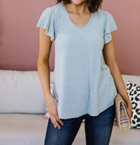 Slub Knit Flutter Sleeve Top