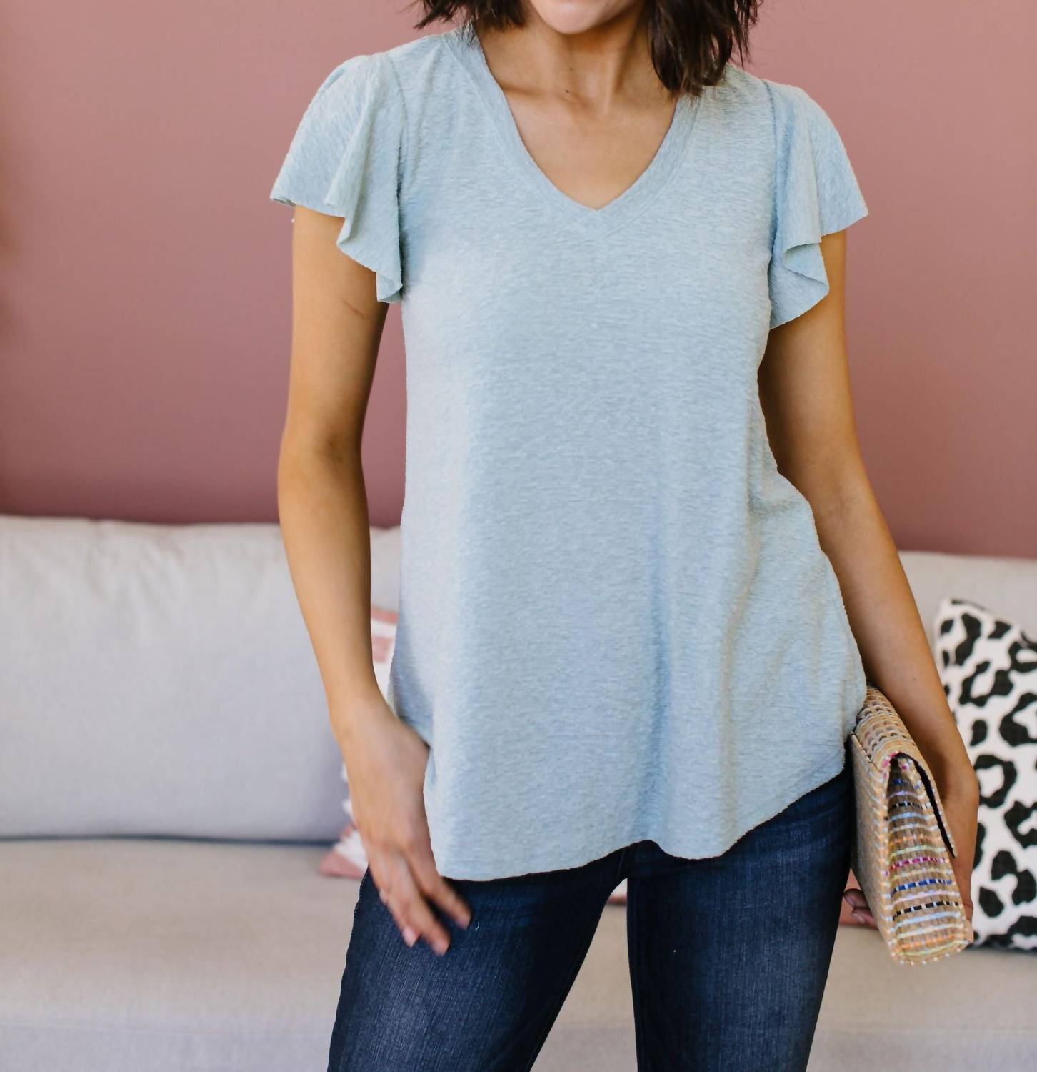 Slub Knit Flutter Sleeve Top