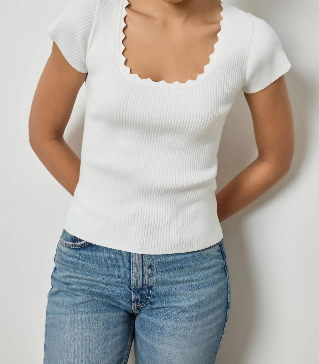 Lilla P - Cap Sleeve Scallop Neck Sweater