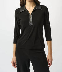 Joseph Ribkoff - Zipped Collar Long Sleeve Boxy Top