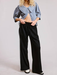 Mimosa Lace Trim Wide Leg Track Pants in black - women's pants - view 4