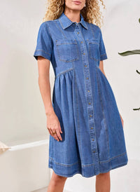 Tribal - Snap Down Denim Dress With Pockets