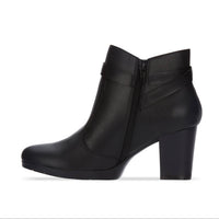 Andrea Women's Buckle Strap Block Heel Boots in black - women's shoe - detail view