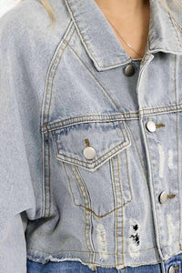 Little Secret Of Mine - Split Decision Button Closure Pockets Two-Tone Denim Jacket