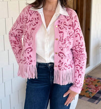 Fate The Evelyn Fringe Cardigan in pink paisley - women's cardigan