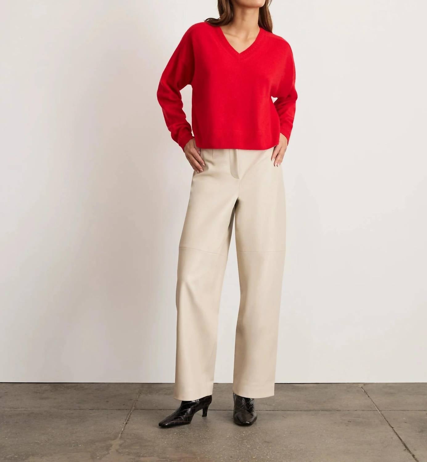 TANYA TAYLOR Audrey Cashmere V-neck Sweater Top in scarlet - women's sweater