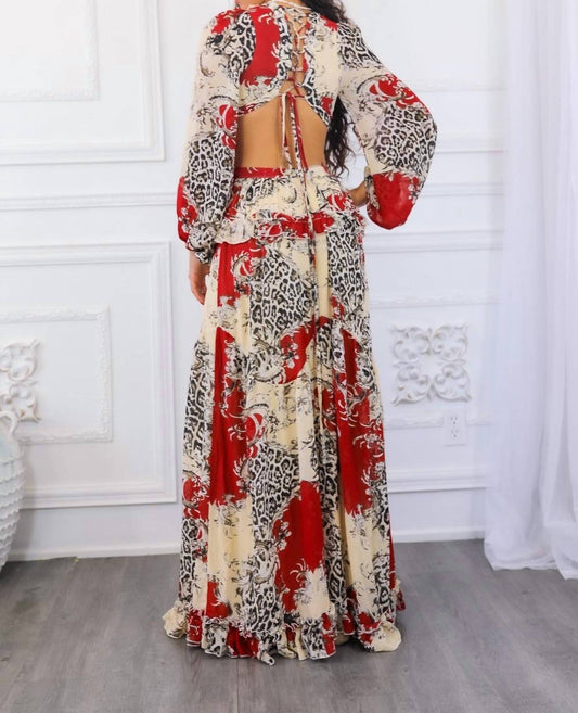 Surelymine - Fantasy Ruffles Cut Out Laced Back Maxi Dress