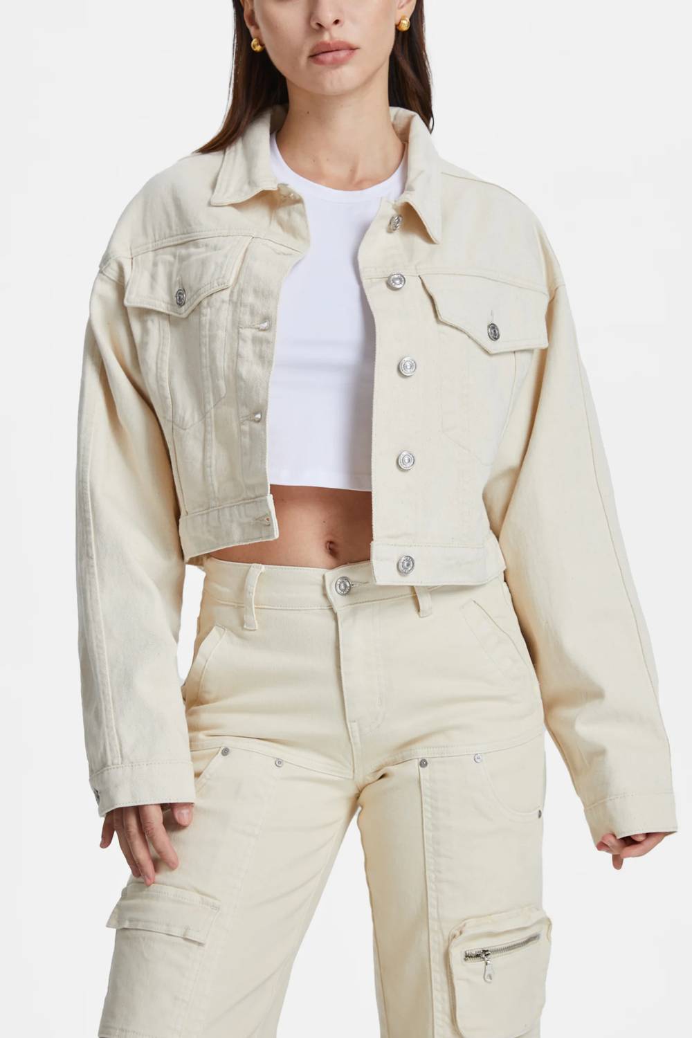 Bayeas - Cropped Long Sleeve Denim Jacket