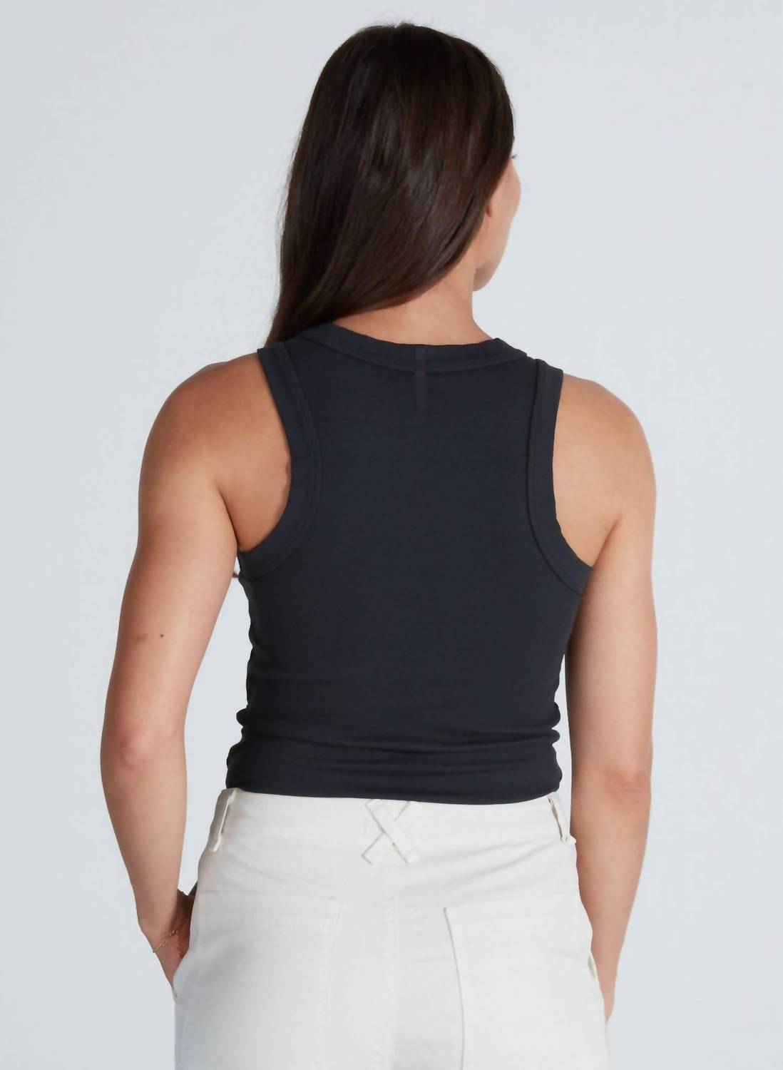 ASKK NY Sleeveless Rib Tank Top in stone black - women's tank top - alternate view