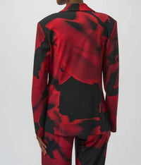 Joseph Ribkoff Abstract Print Long Sleeve Straight Blazer in black red - women's jacket - detail view