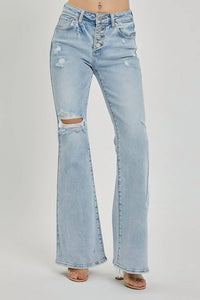 Risen - Mid Rise Button Down Flare Jeans