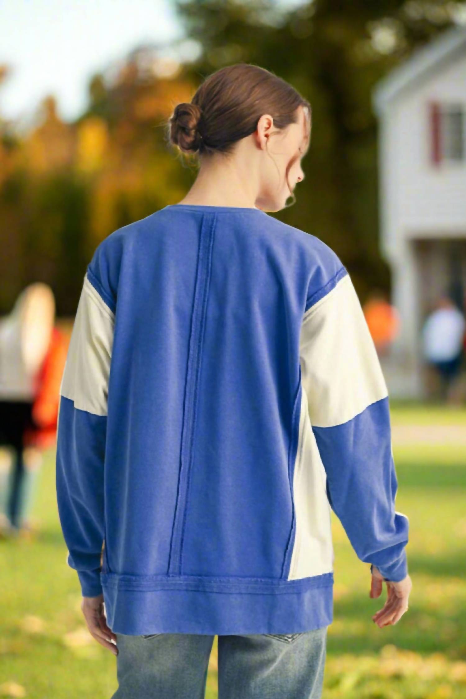 Jodifl Gameday Colorblock Sweatshirt in royal blue - women's top - detail view