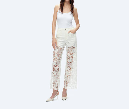 Bayeas - Embellished Lace Contrast Wide Leg Jeans