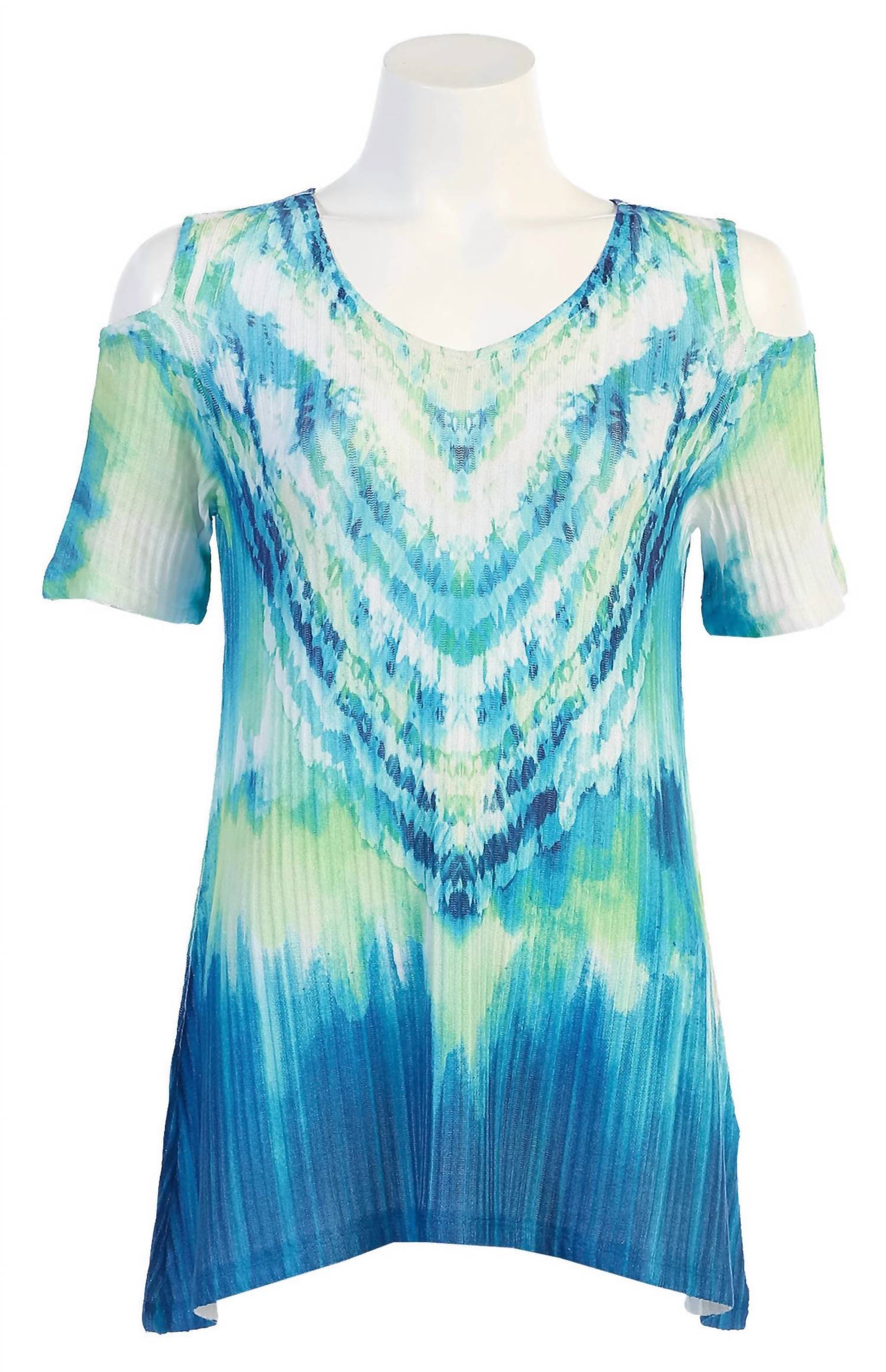Jess & Jane - Women's Tie Laces Ribbed Open Shoulder Top