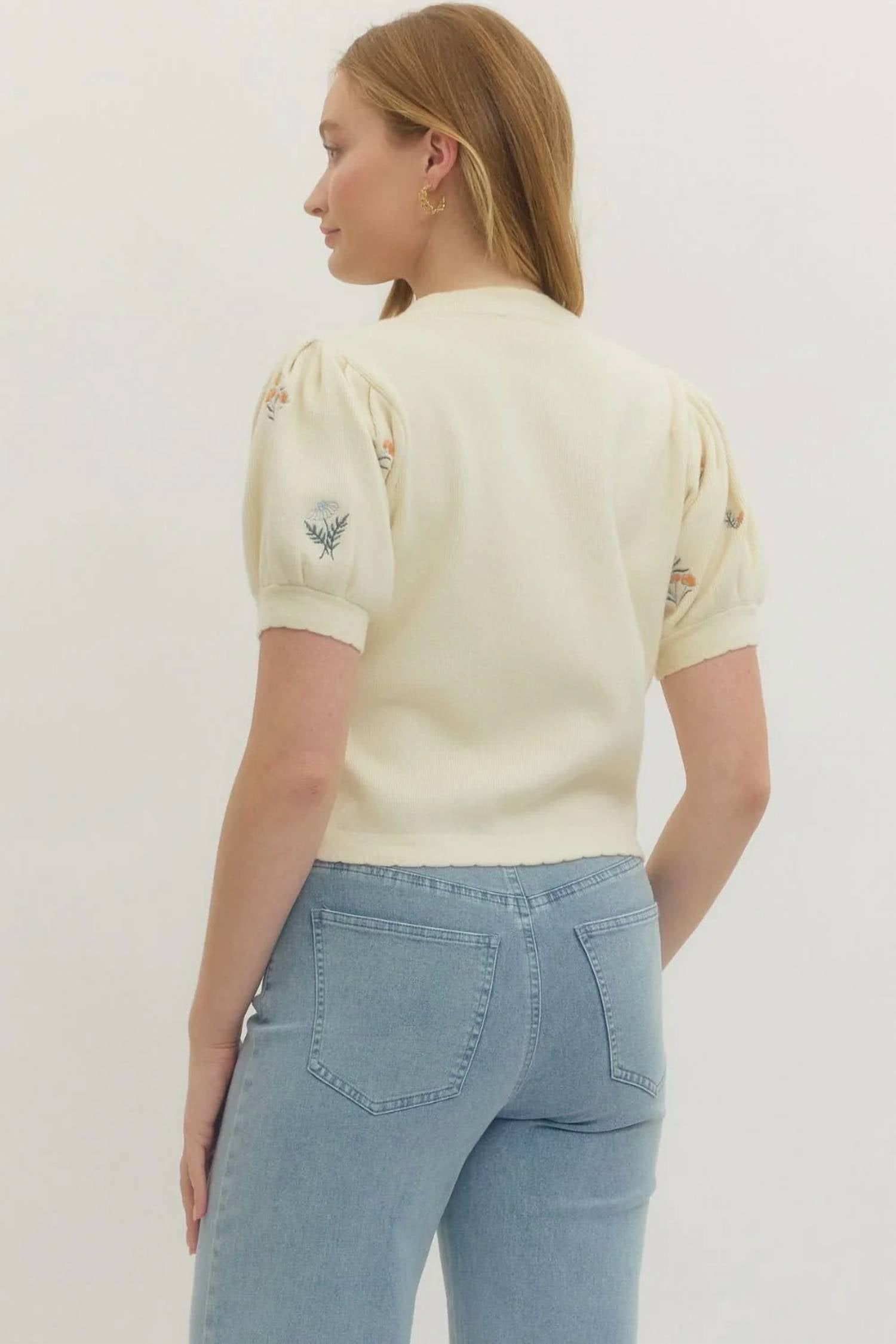 Entro - Floral Embroidered Sweater Top