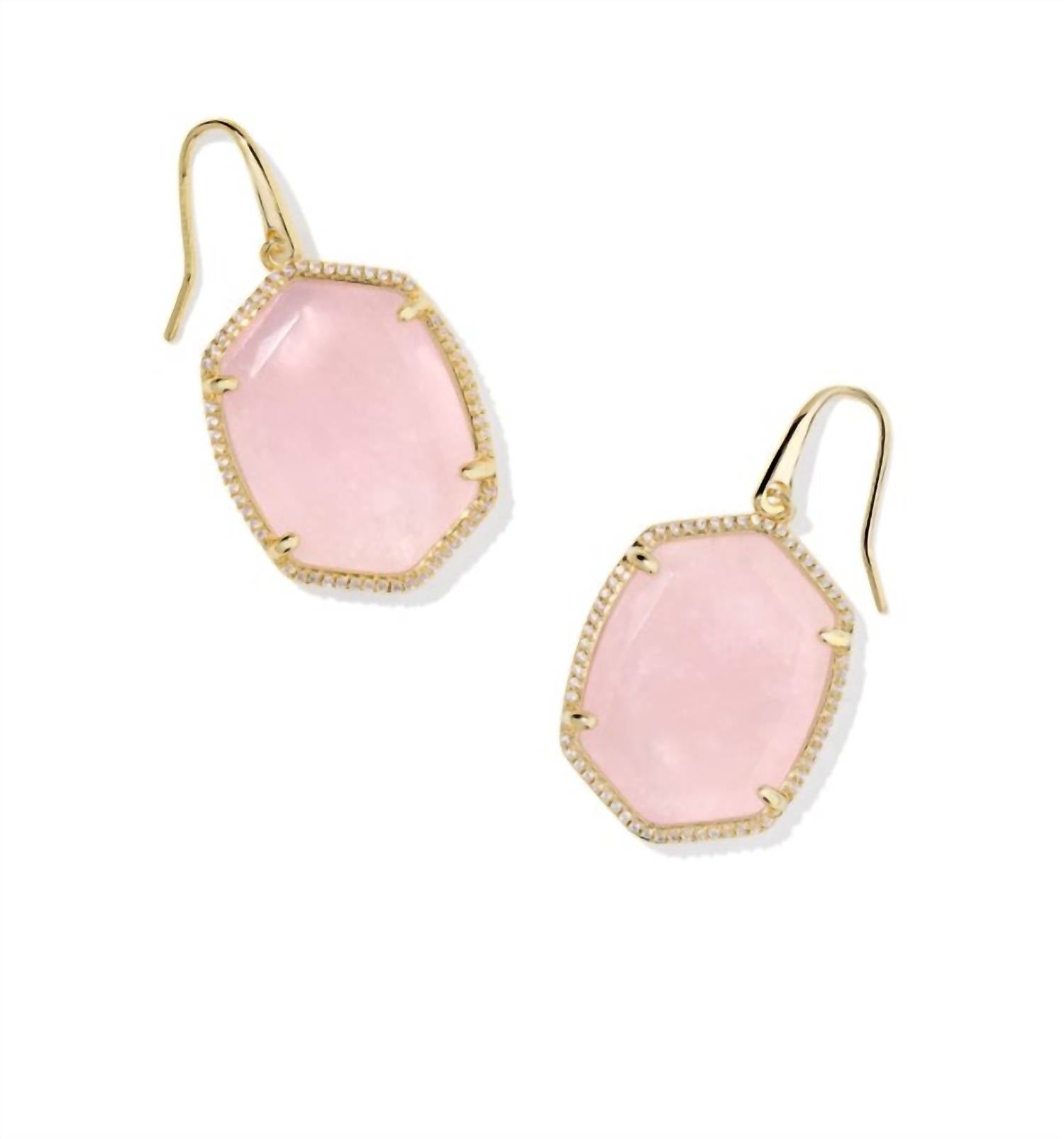 Kendra Scott Women's Daphne Pave Frame Drop Earrings in gold rose quartz - women's jewelry