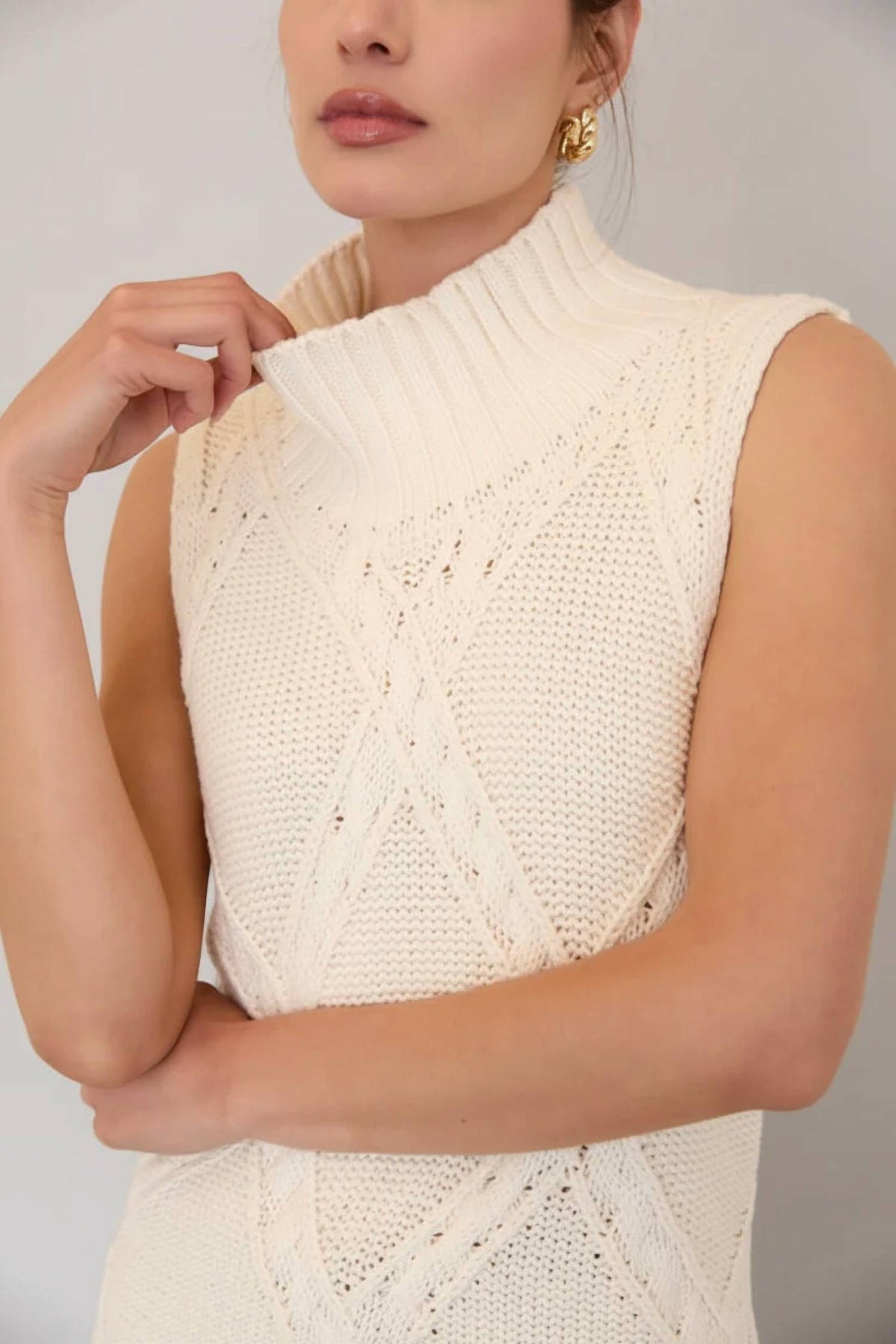 Sunday Edition - Christy Mock Neck Sleeveless Cable Sweater