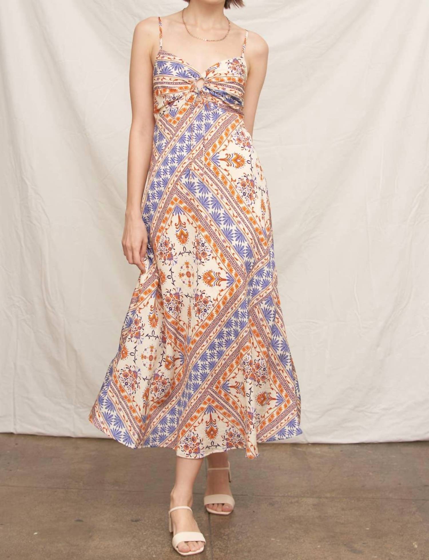 En Creme - Sleeveless Paisley Print Midi Slip Dress