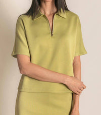P.CILL Butter Modal Short Sleeve Quarter Zip Top in green - women's t-shirt
