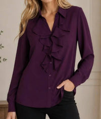 Calvin Klein - Ruffle Front Long Sleeve Blouse