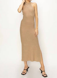 Hyfve - Romantic High Neck Backless Sleeveless Midi Dress