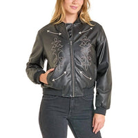 Rock & Roll Denim - Pleather With Applique Bomber Jacket - Plus