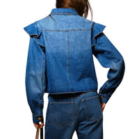 Blue B - Diagonal Ruffled Long Sleeves Denim Jacket