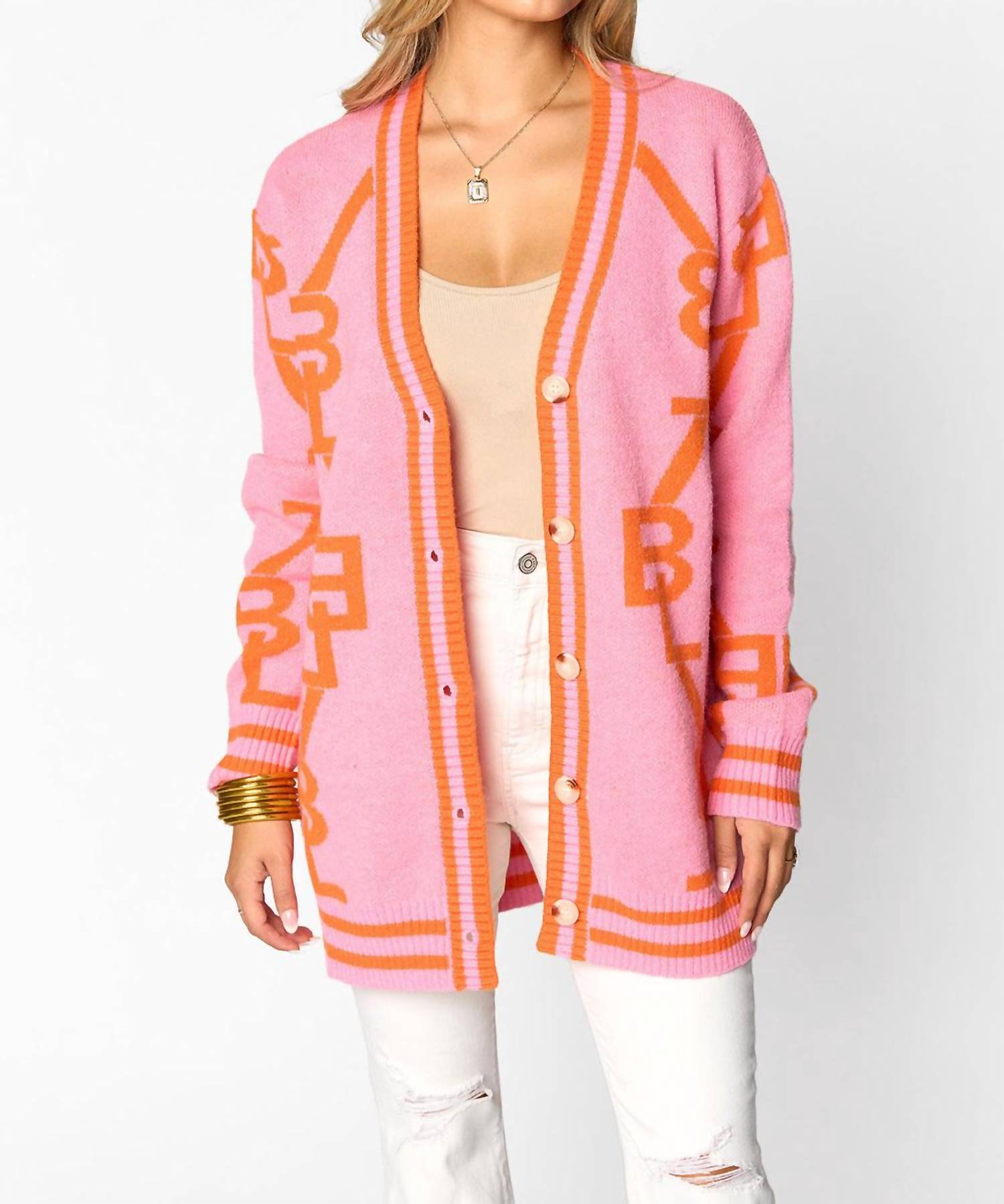 Buddylove - Varsity Long Sleeve Button Up Cardigan