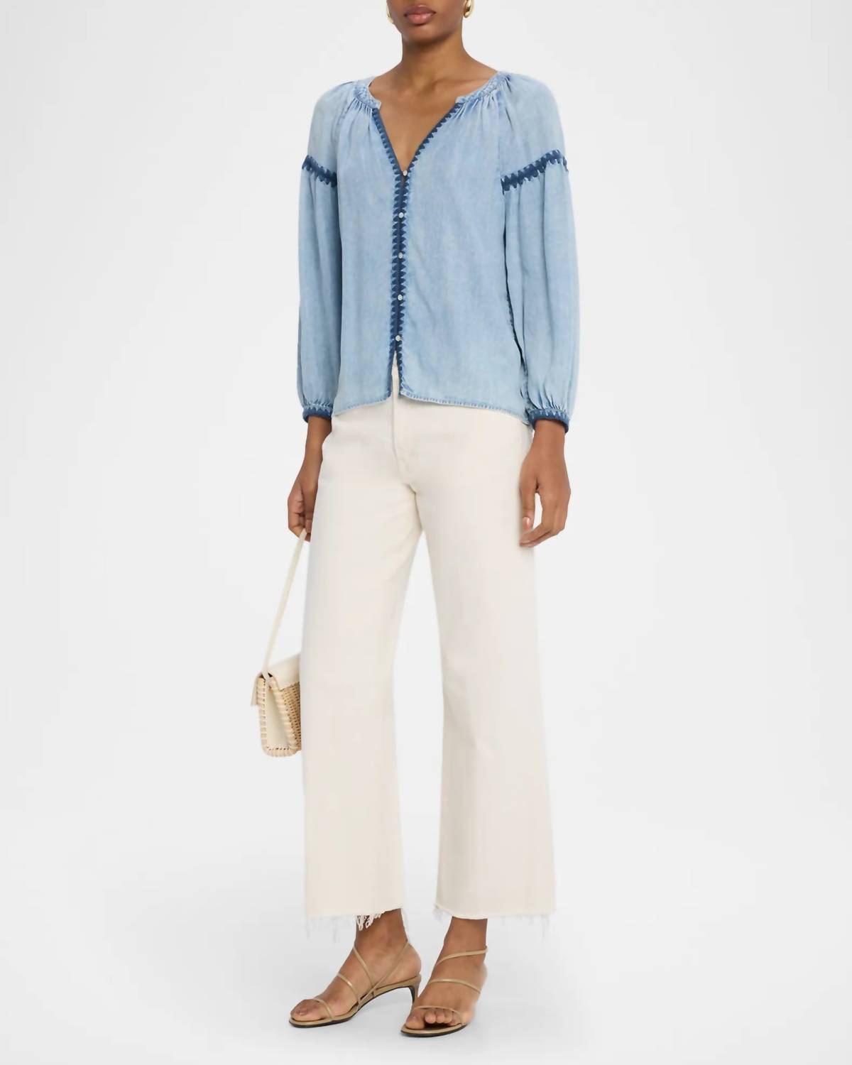 Rails Toshi Long Sleeve Blouse in medium cloud wash - women's blouse