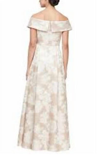 Alex Evenings Off The Shoulder Floral Dress in champagne - women's dress - detail view