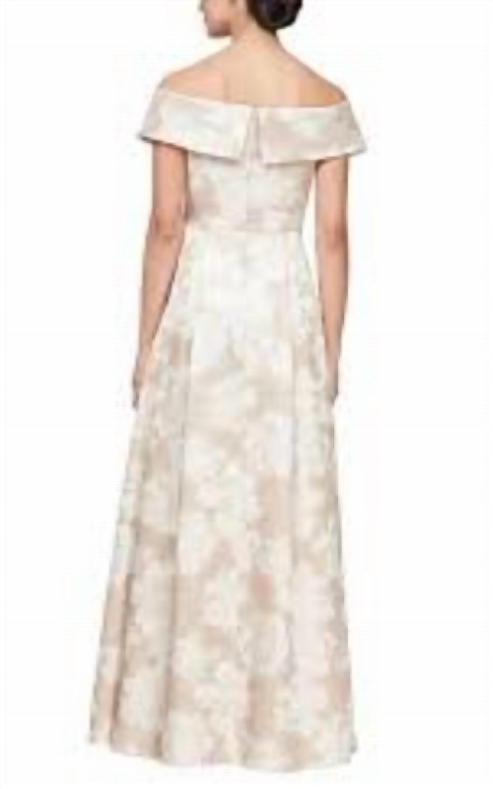 Alex Evenings Off The Shoulder Floral Dress in champagne - women's dress - detail view