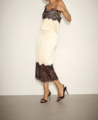 Good American - Satin Lace Slip Midi Skirt