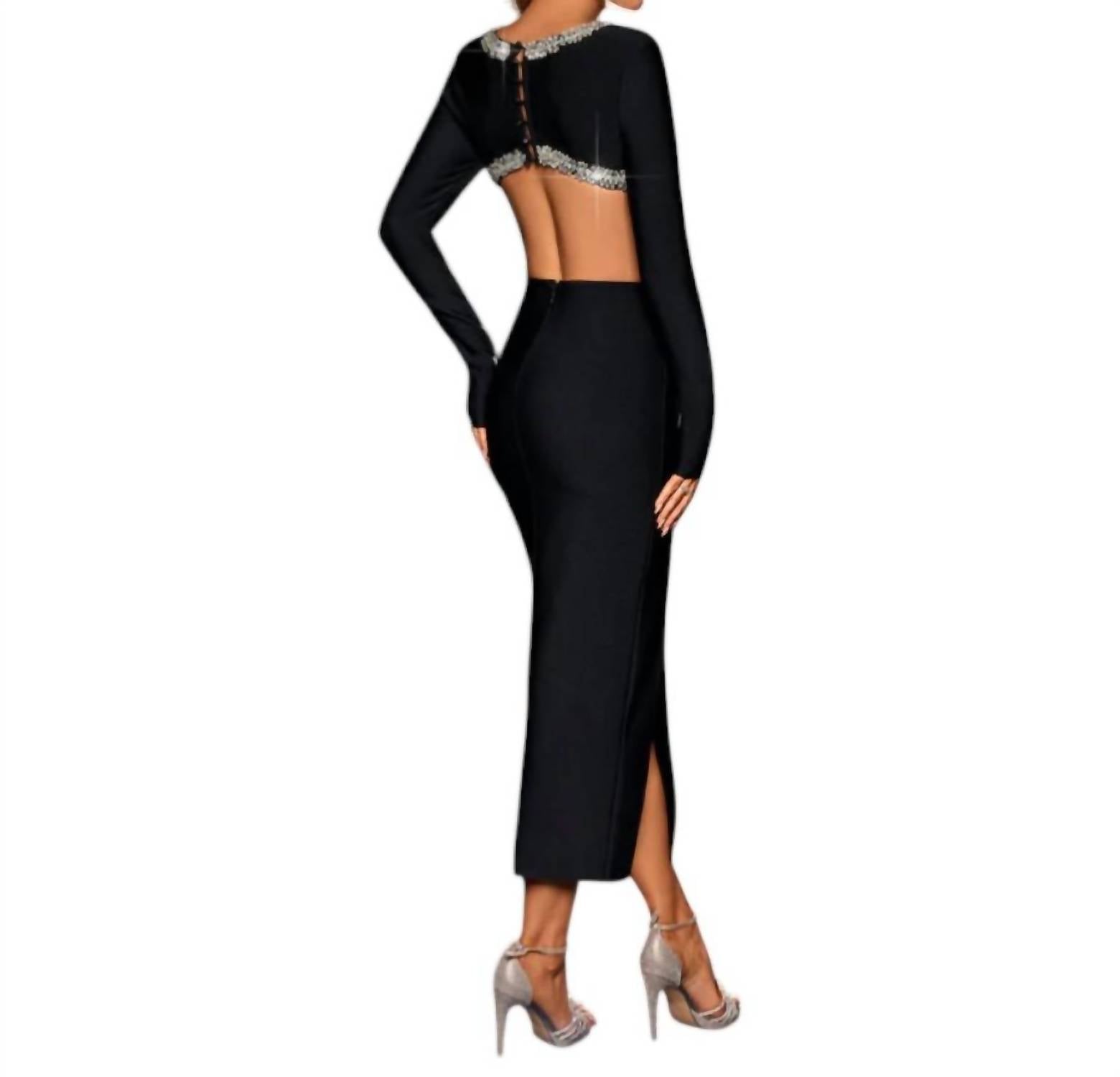 Rachel Allan - Crystal Embellished Cutout Waist Bandage Dress
