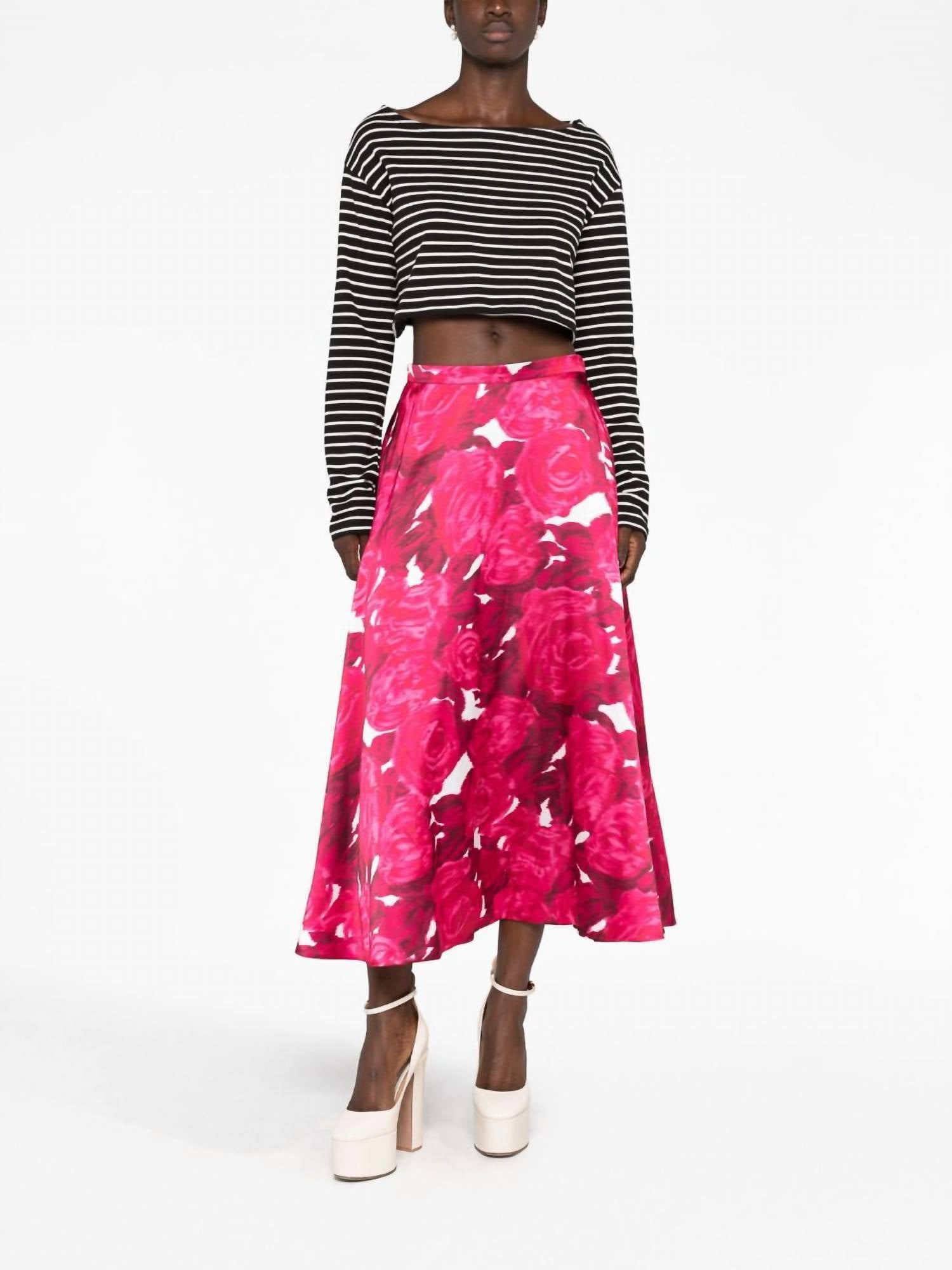 Valentino - Rose Moire Midi Skirt