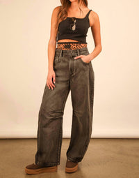 VERY J High-Waisted Barrel Jeans in black - women's jeans