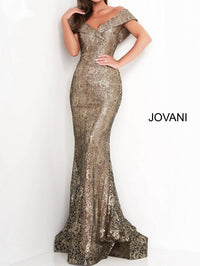 Jovani - Fitted V Neck Evening Dress
