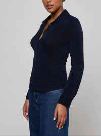 L'Agence Indiana Blouse in midnight metallic strips - women's blouse - alternate view