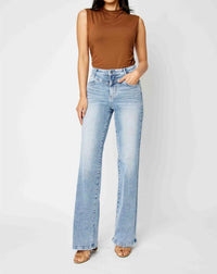 Judy Blue Front Yoke Retro Wide Leg Denim Jeans in medium blue - women's jeans - view 11
