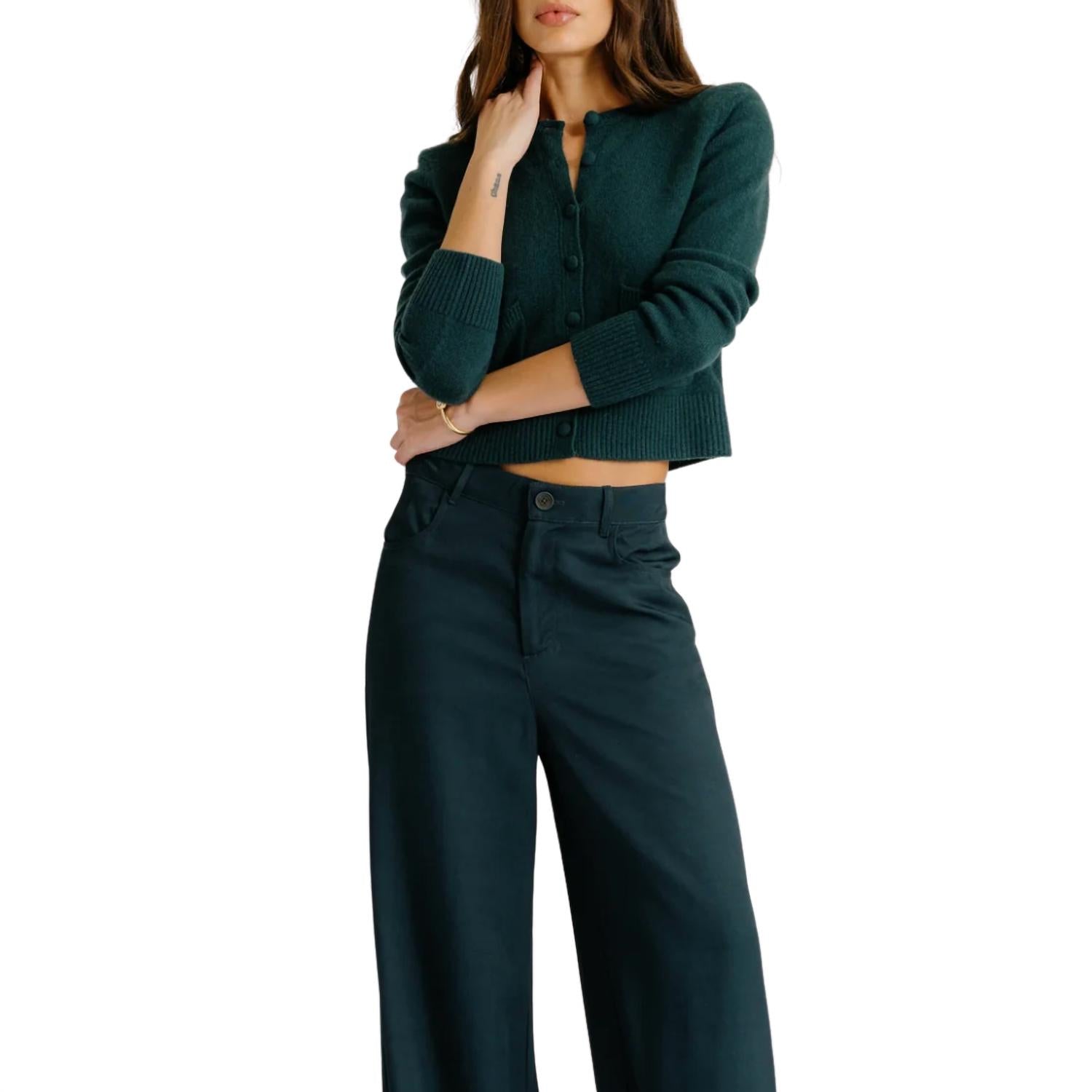 SABLYN Emilia Shoulder Pad Cardigan in sacramento - women's cardigan - detail view