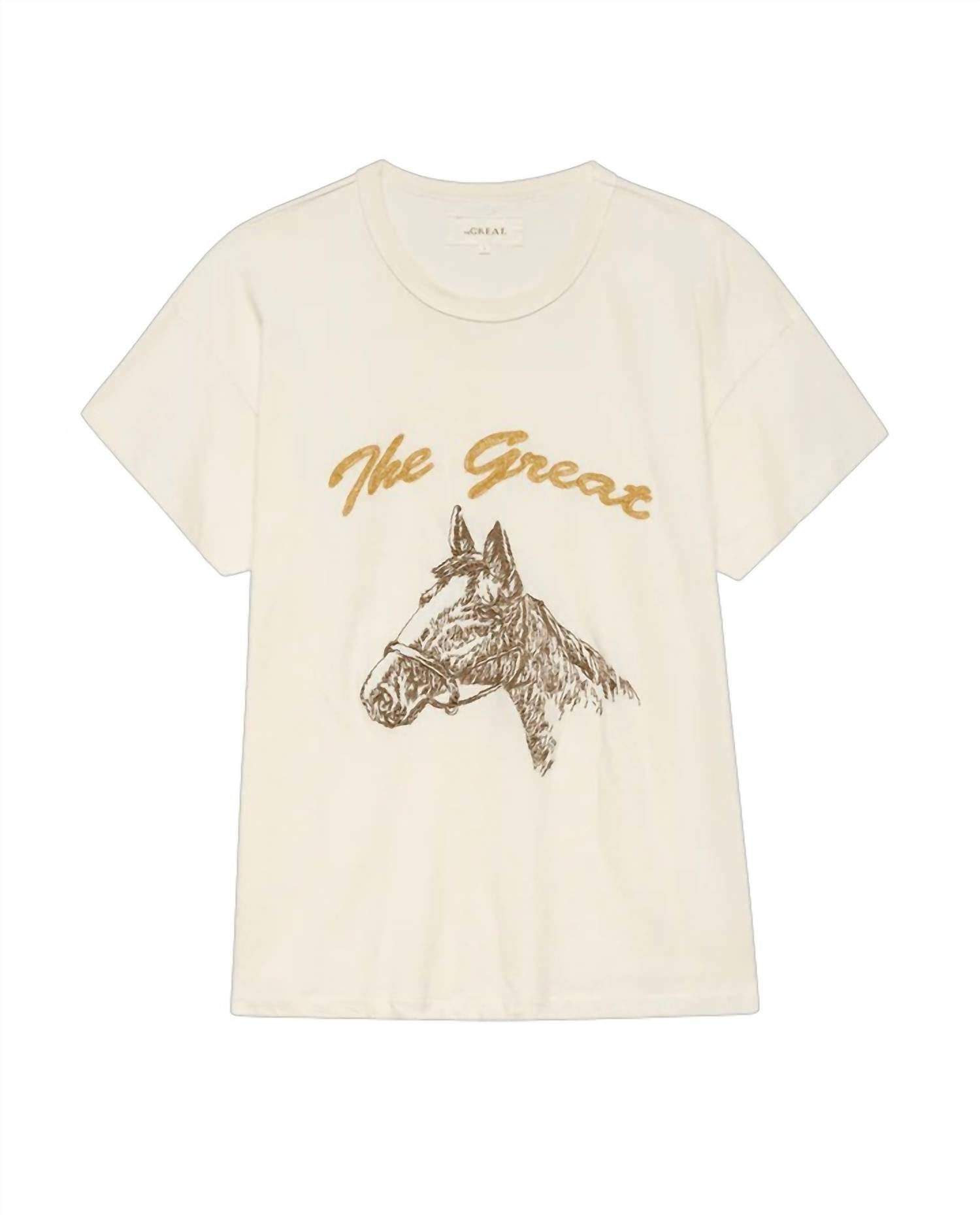 The Great. - Boxy Crew Tee With Spice Horse Embroidery