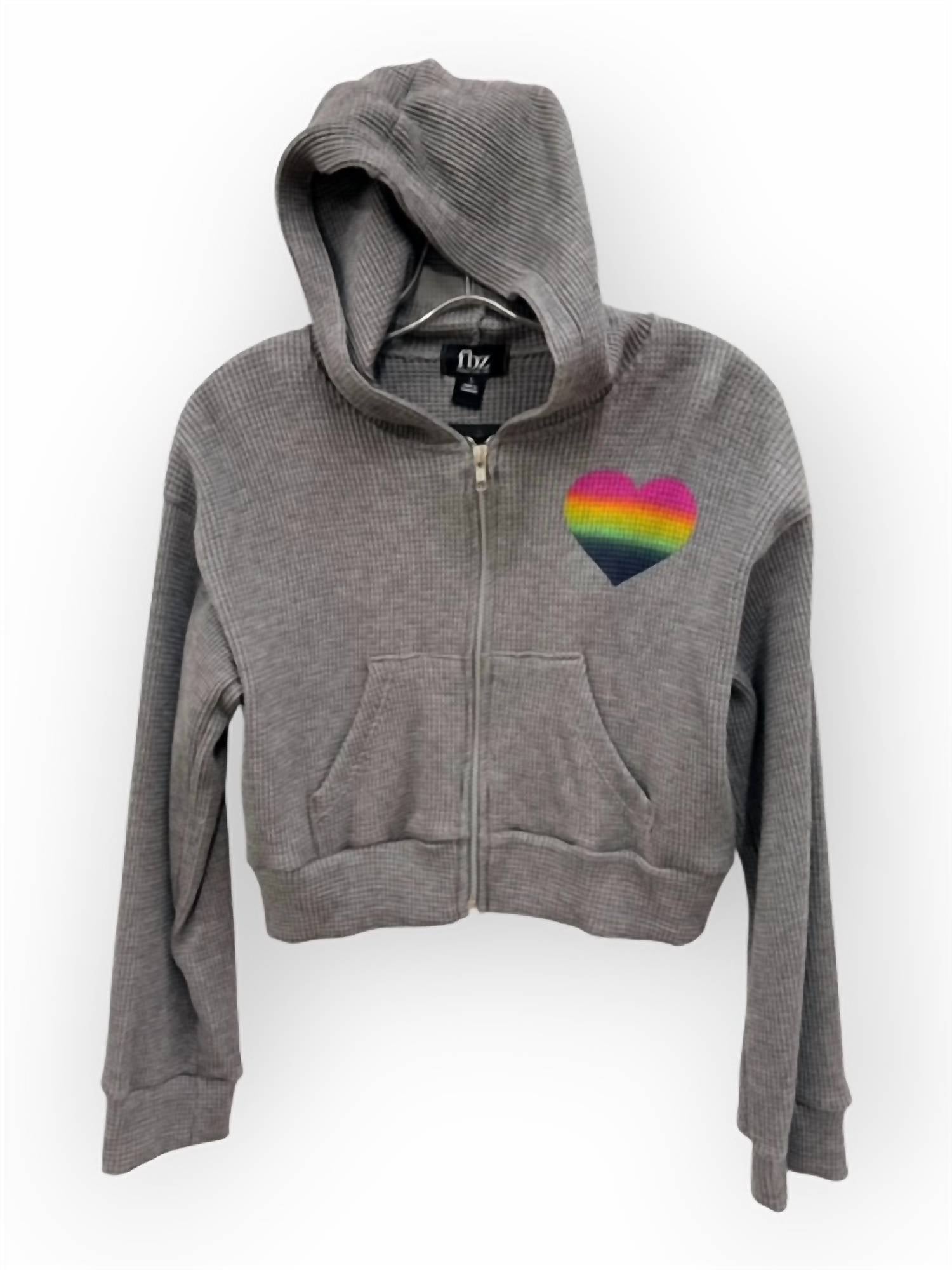 flowers by zoe Girl's Waffle Lounge Zip Hoodie in grey - kids' shirt - detail view