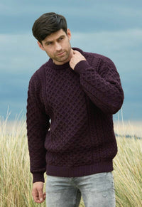 Aran Crafts Merino Crewneck Sweater in damson - men's sweater - alternate view