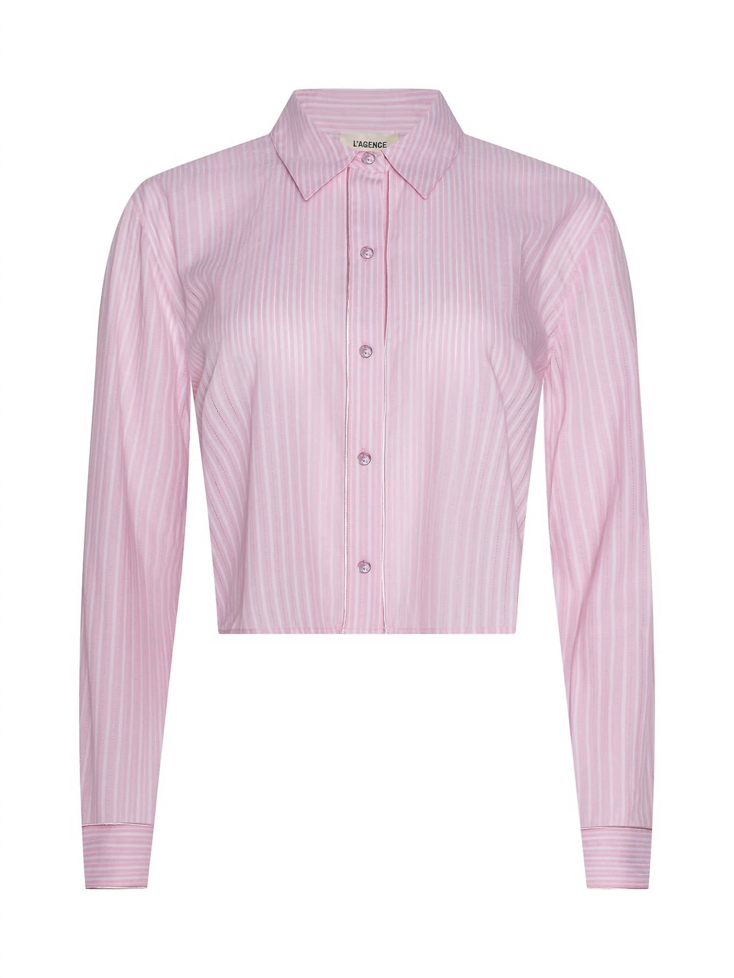L'Agence Stripe Cosette Crop Shirt in pink - women's shirt - view 6
