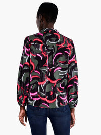 Nic + Zoe Nadalia Neon Doodle Live In Shirt in shirt in black olive pinks - women's blouse - detail view