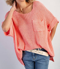 Easel Hadley Oversized Knit Top in coral - women's sweater - view 4