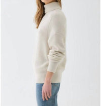 MAJESTIC FILATURES Merino Rib Semi Relaxed Long Sleeve Turtleneck Sweater in milk - women's sweater - detail view