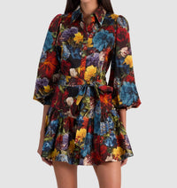 alice + olivia Lily Mini Shirt Dress in flourish sm - women's dress