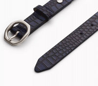 Rag & Bone Women's Mini Audrey Leather Belt in indigo croc - women's accessory - detail view