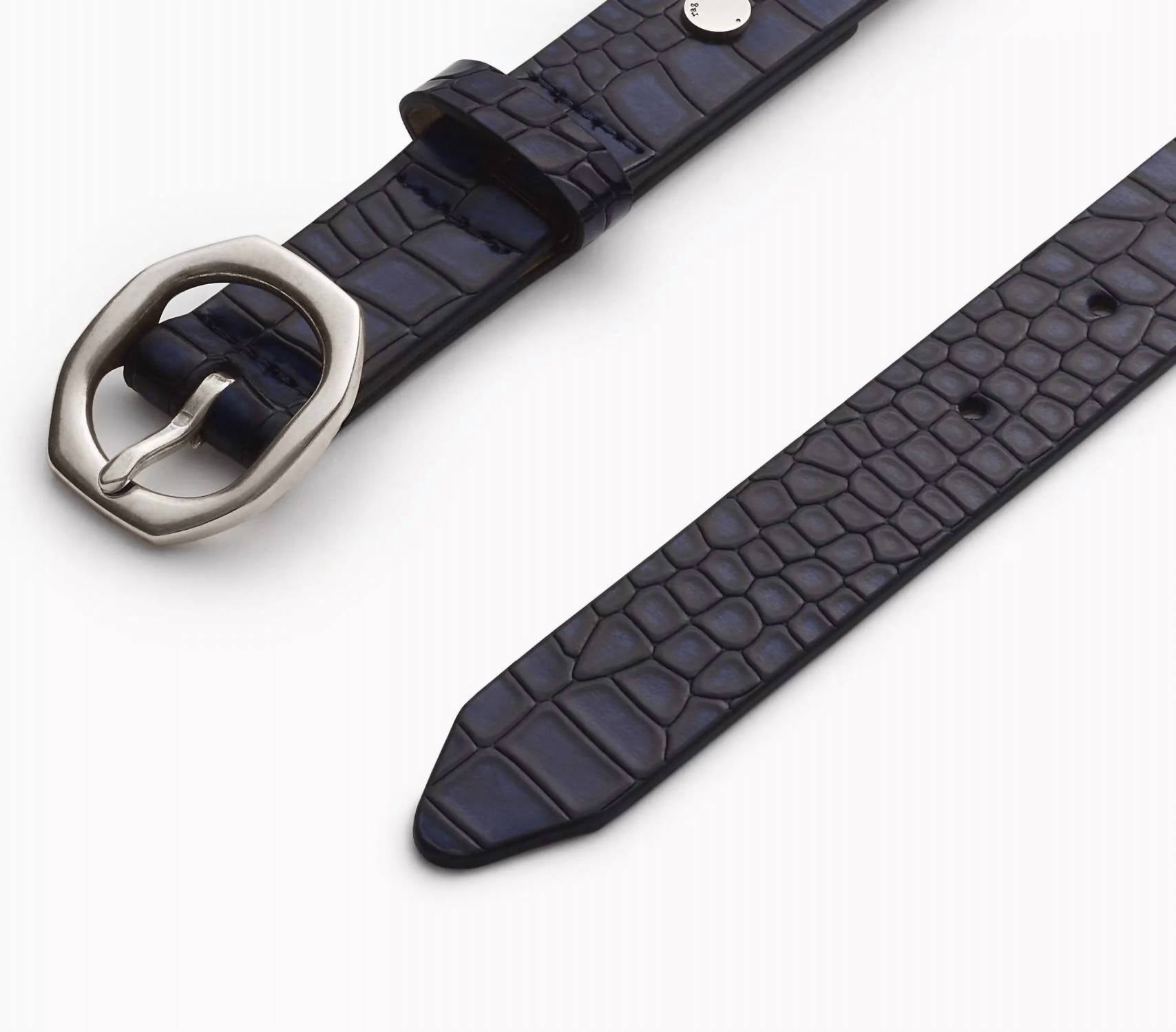 Rag & Bone Women's Mini Audrey Leather Belt in indigo croc - women's accessory - detail view